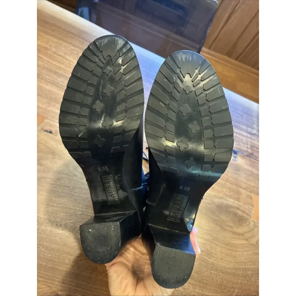 Lauren Ralph Lauren Carah Boots‎ Womens Size 8.5 Black Leather Zipper Tassel